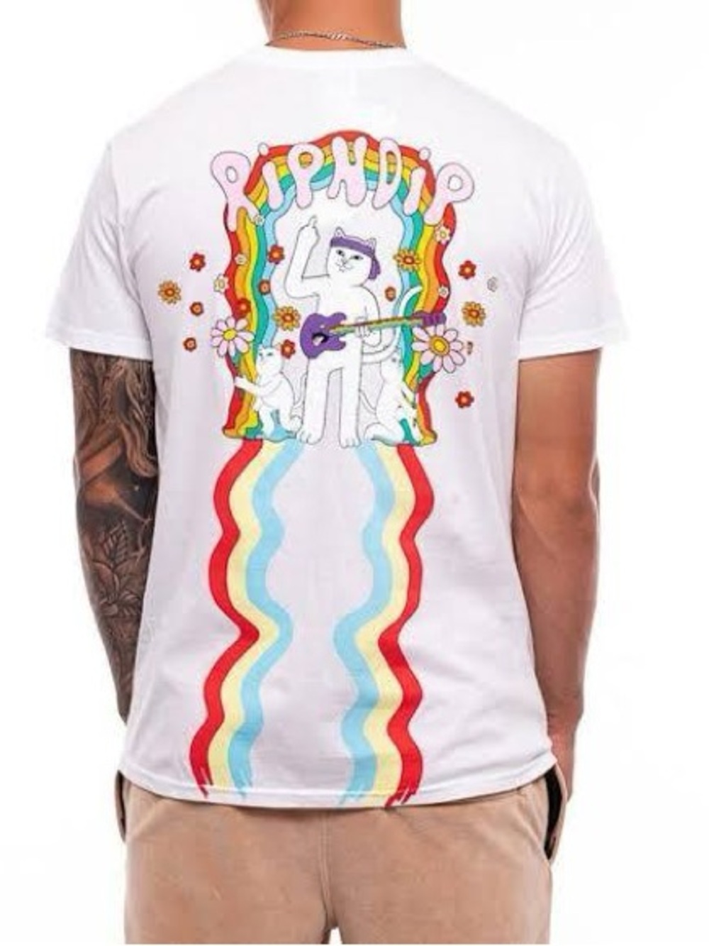 NWT Ripndip Groovy Nerm T-Shirt White Graphic Psychedelic Cat Size Medium